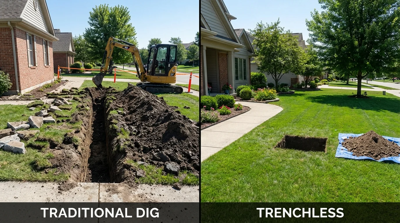 Trenchless sewer repair with minimal yard damage versus traditional excavation in Richland, NY